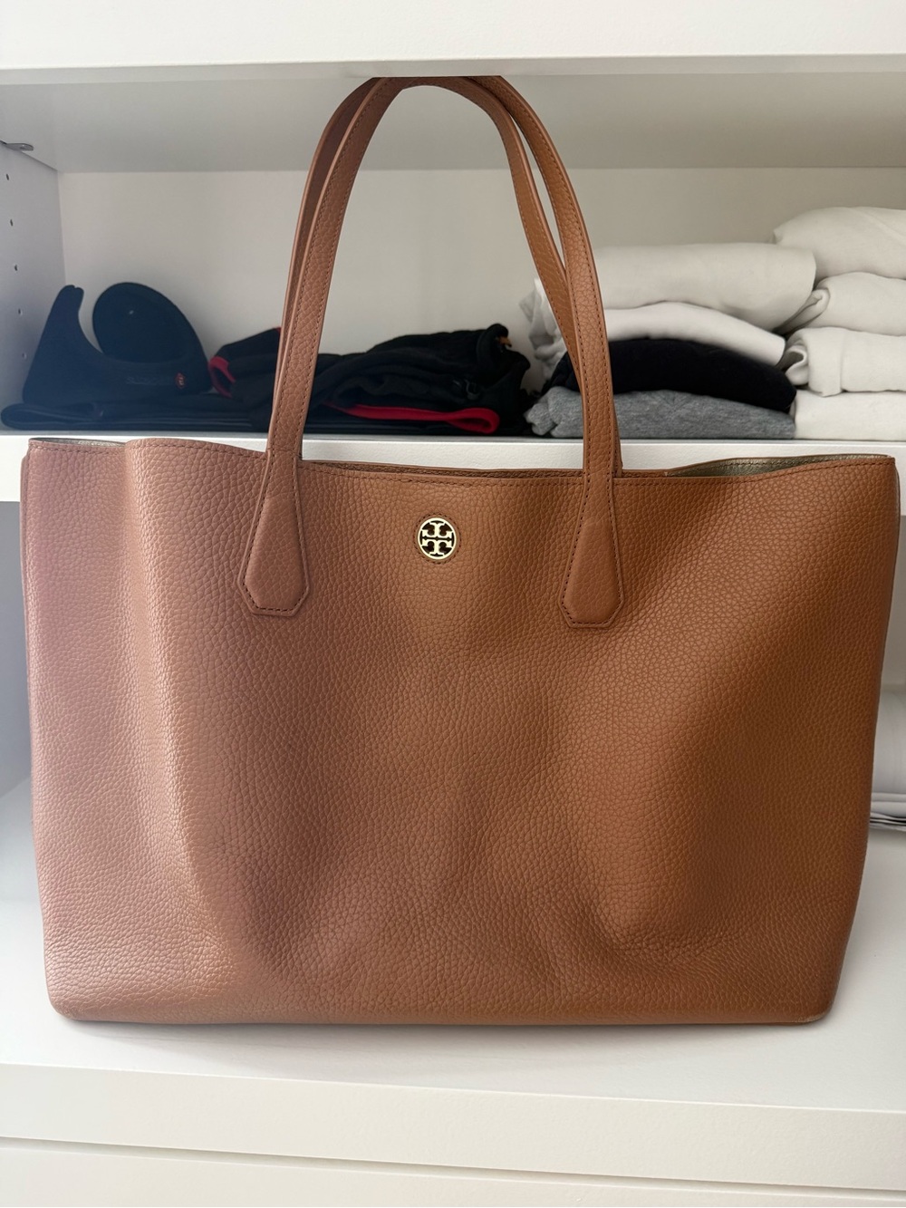 Tory Burch Cognac Pebbled Leather Tote